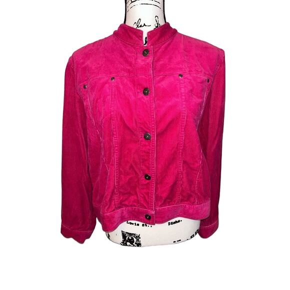 Liz Claiborne Pink Corduroy Jacket Retro Style Collared Button Up Casual Coat - Picture 1 of 9